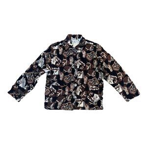 Womens Blazer Jacket Horses Equestrian Tapestry Western Textured Chore Coat MED